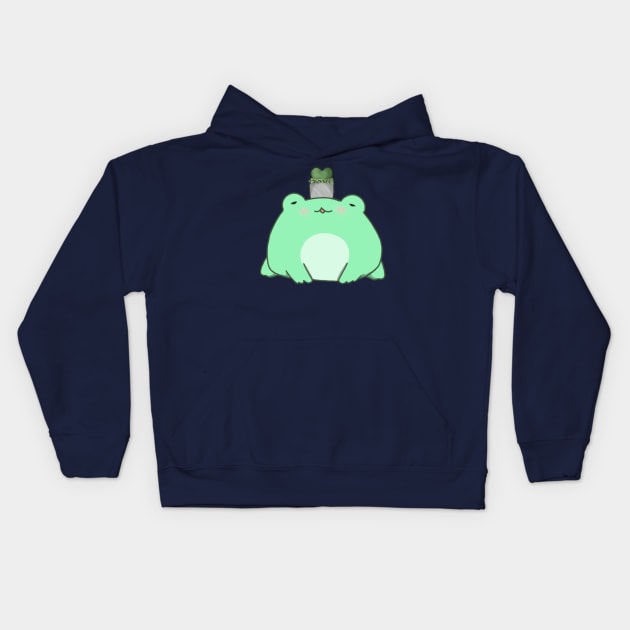 Chibi Frog With Succulent Plant (Mint) Kids Hoodie by Basicallyimbored
